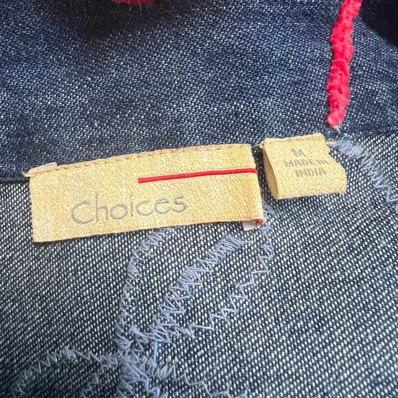 Vintage Choices Denim Jean Jacket Size M Pink Floral Embroidered Textured - Picture 6 of 7